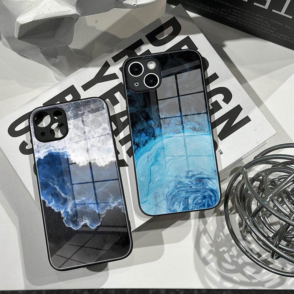 Pc Case Tempered Glass - غطاء هاتف بتصميم فني تجريدي لأمواج