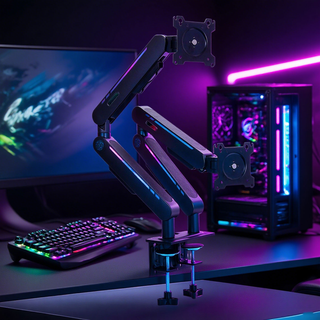 Dual Monitor Arm - حامل مكتب جديد بذراع مزدوج قابل
