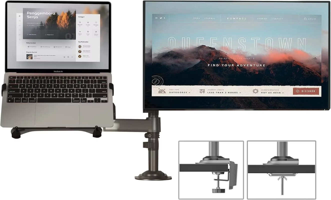 حامل كمبيوتر محمول كومبو 2 في  - مراجعة Dual Monitor Arm وسعره